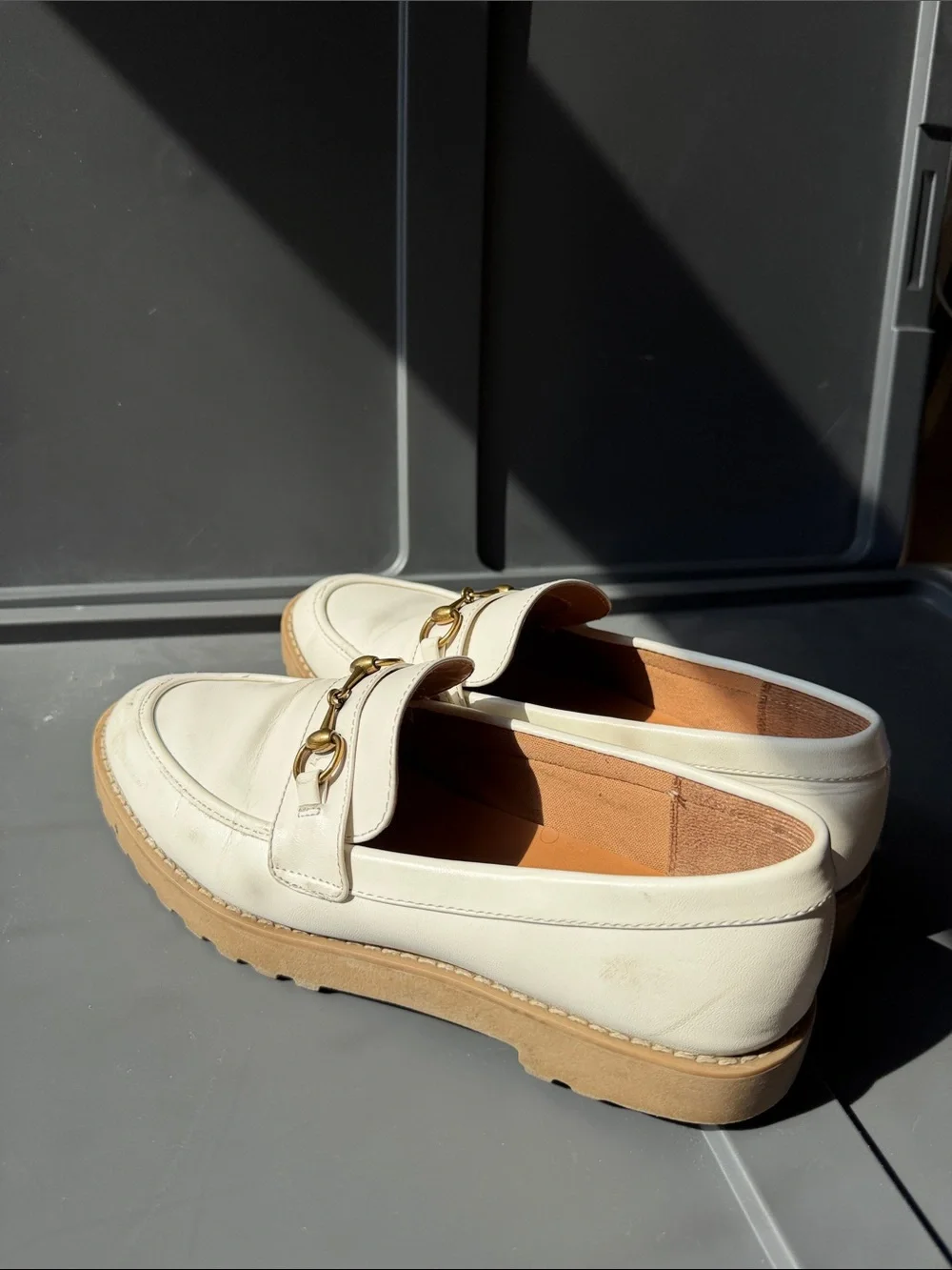 a new day White Leather Horsebit Loafers